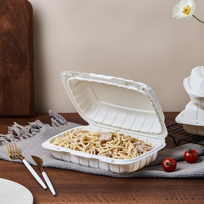 Jaluxing 9X6 1-Compartment 50-Pack Plastic Clamshell Food To Go Box Containers Carryout For Sandwich Salad Heavy Duty Disposable Hinged With Secure Snap Lid (Formerly FULING) - Image 3