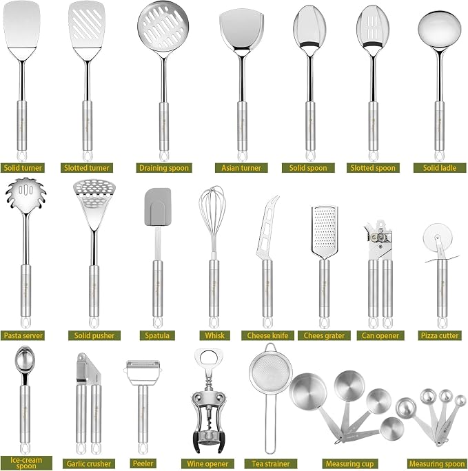 Stainless Steel Kitchen Utensil Set- Fungun 28 Pcs Cooking Nonstick Cookware Set with Spatula - Best Gadgets Tools Kitchen Accessories - Image 2