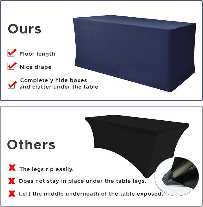 Rectangle Spandex Fitted Tablecloths For Vendor 2 Pcs 72X30 Inch Navy - Image 5