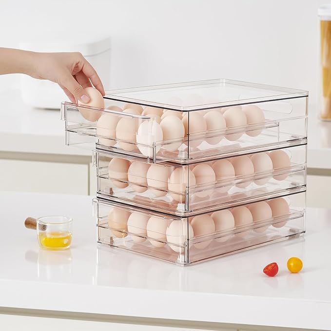 vacane Egg Holder for Refrigerator, 48 Capacity Clear Egg Storage Drawer with Non-Slip Pads, Stackable BPA-Free Egg Organizer Tray for Fridge - Image 7
