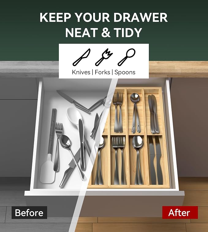 Silverware Drawer Organizer for Kitchen Utensil,Bamboo 10 Slot - Image 6