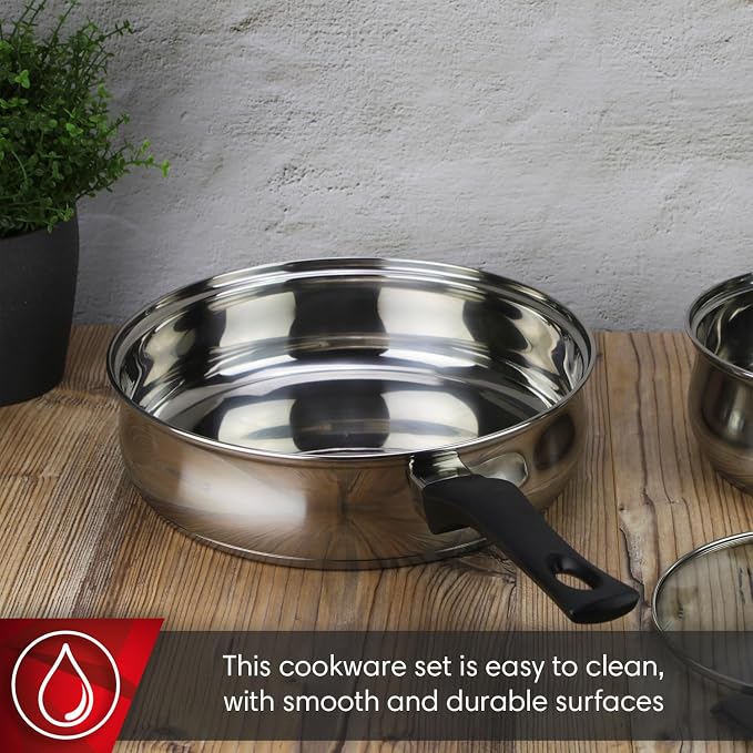 MAGEFESA Deliss 7-Piece Stainless Steel Cookware Set – Includes 2 Stockpots, Saucepan & Deep Sauté Pan – Induction Compatible, All Stovetops, Dishwasher Safe - Image 5