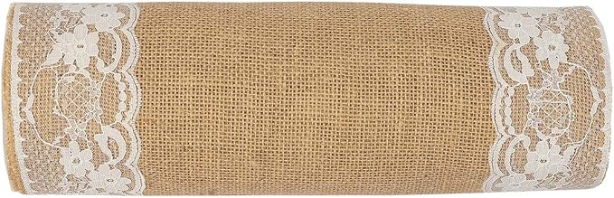 MDS 12 PCS 100% Natural Burlap Table Runners 12" x 108" with Lace, Rustic Farmhouse Country Vintage Boho Jute Runner for Wedding Reception Birthday Party Home Kitchen Dining Coffee Table Decoration - Image 3
