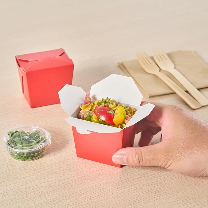 Restaurantware Chinese Take Out Boxes 200 Pack of 8 oz Grease-resistant Party Take Out Food Containers Disposable Stackable Asian Square Red Paper To Go Boxes For Restaurants - Image 5