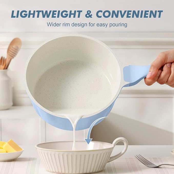 SENSARTE Ceramic Nonstick Saucepan with Lid 2.0QT, PTFE/PFAS Free, Blue - Image 3
