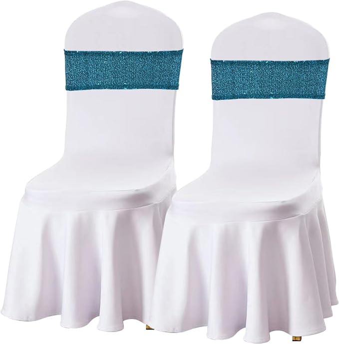 SquarePie Pack of 50 Chair Sashes Teal Glitter Bows Bands for Wedding Banquet Party Decoration - Image 2