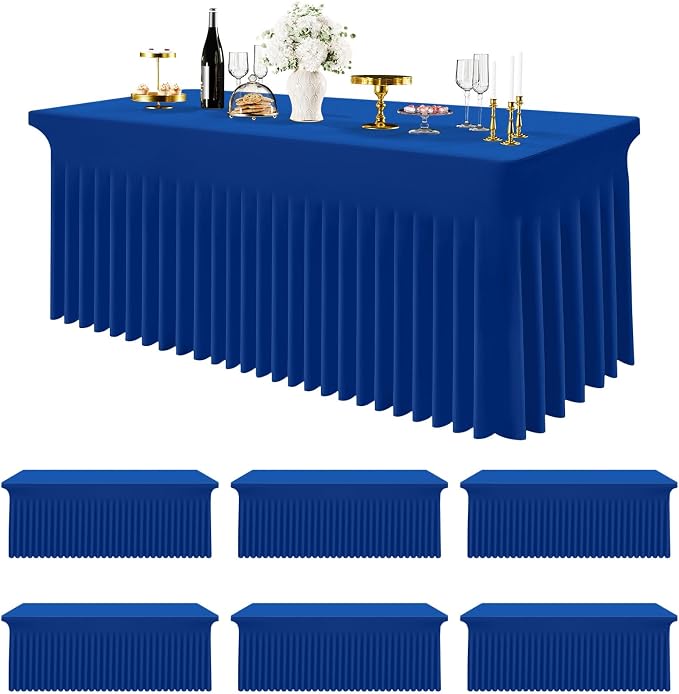 Smiry Spandex Tablecloth 6 Pack, Elastic Fitted Stretch Tablecloth for 6FT Rectangle Tables, Waterproof Washable Table Cover Skirt for Wedding, Banquet & Parties (Blue, 72Lx30Wx30H Inch) by Smiry