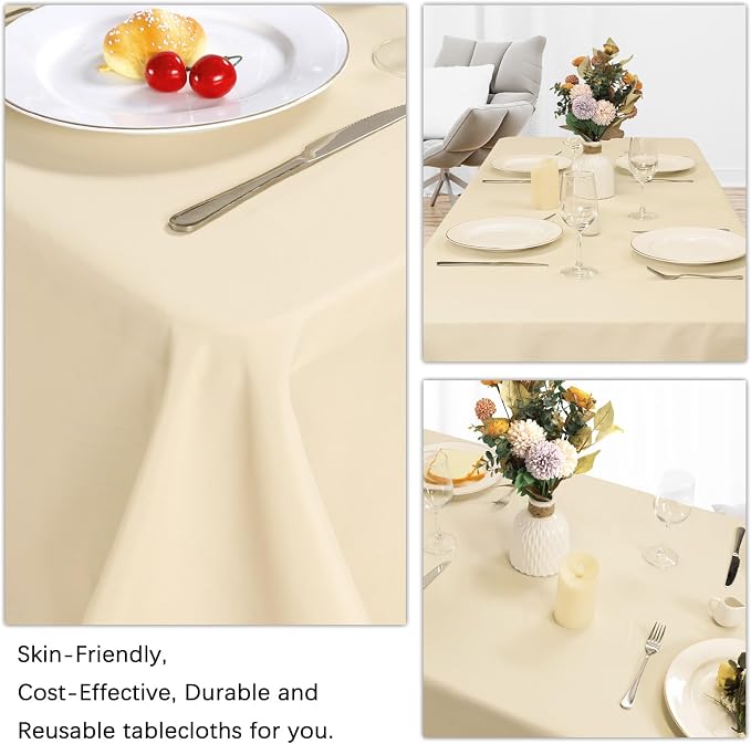 8 Pack Beige Tablecloth Rectangle 60 x 102 Inch for 6 Foot Tables - Image 5