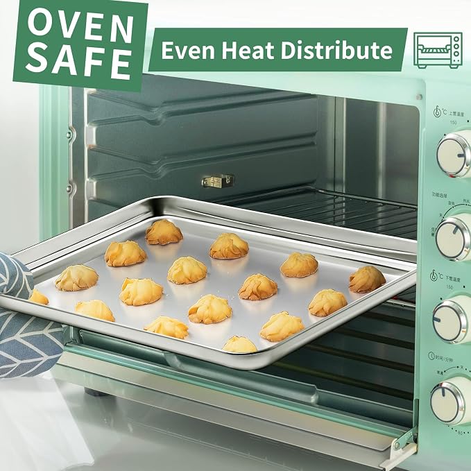 Baking Sheets Set of 2, HKJ Chef Cookie Sheets 2 Pieces Stainless Steel Baking Pans & Toaster Oven Tray Pans, Rectangle Size 20L x 14W x 1H inch & Non Toxic & Healthy & Easy Clean - Image 6