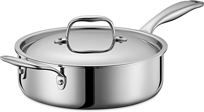 LEGEND COOKWARE 5-Ply Stainless Steel 3.5-Quart Saute Pan with Lid - Induction Compatible, Oven Safe 800°F - Non-Toxic, No Coatings - Even Heating, Won't Warp - Built to Last Generations by LEGENDCOOKWARE