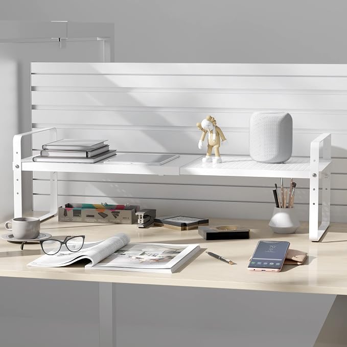 Expandable Cabinet Shelf Organizer Adjustable Metal Spice Rack Stackable Freestanding Counter Storage Shelves for Kitchen Cabinet Under Sink Office Desk (White - 2Pack - L16.5-27'' * W10.2'' * H9.6'') - Image 5