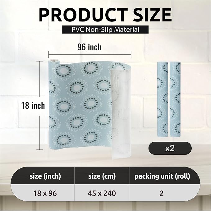 FIFTY FEET 18X96 Inch Shelf Liner for Kitchen Cabinets, PVC Drawer Liner for Dresser Non-Slip Bathroom, Non-Adhesive Cabinet Liner Washable (Blue Circle)(2 Roll) - Image 4