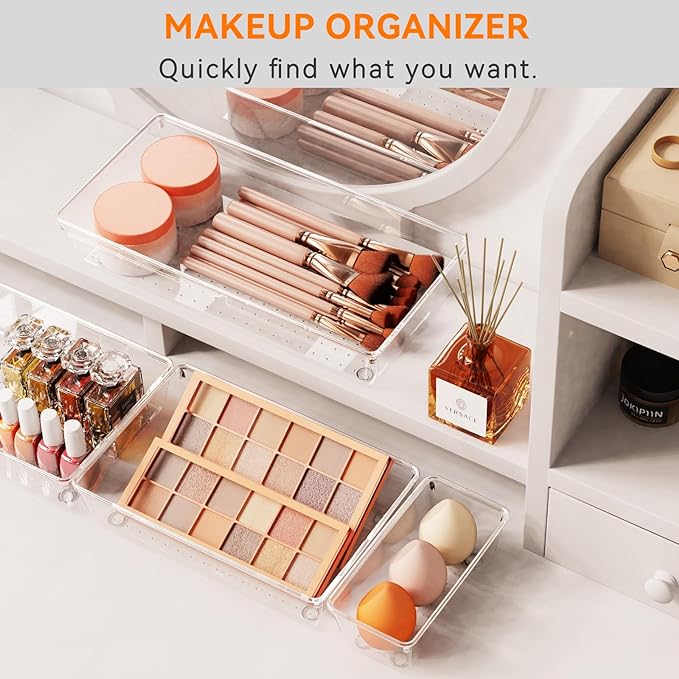 Criusia 30 Pack Large Clear Plastic Drawer Organizer Bins - Acrylic Kitchen Drawer Organization and Storage Dividers for Utensils Gadgets, Office Bathroom and Vanity Organizer for Makeup Accessoires - Image 5