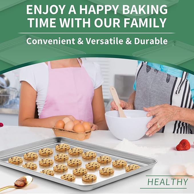 Baking Sheets Set of 2, HKJ Chef Cookie Sheets 2 Pieces Stainless Steel Baking Pans & Toaster Oven Tray Pans, Rectangle Size 23.54L x 15.67W x 1.18H inch & Non Toxic & Healthy & Easy Clean - Image 7