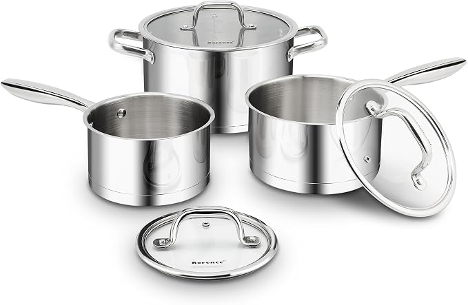Rorence 3-Piece Stainless Steel Pots and Pans Set,1.5Qt/2.5Qt Saucepans,6Qt by Rorence