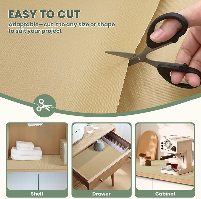 Drawer Liner and Shelf Liner for Kitchen Cabinet Liner Non-Adhesive Non-Slip Shelf Paper, Thick Strong Grip Waterproof Easy to Clean for Shelves, Cupboard, Desks, Khaki, 12 in x 10 FT - Image 5