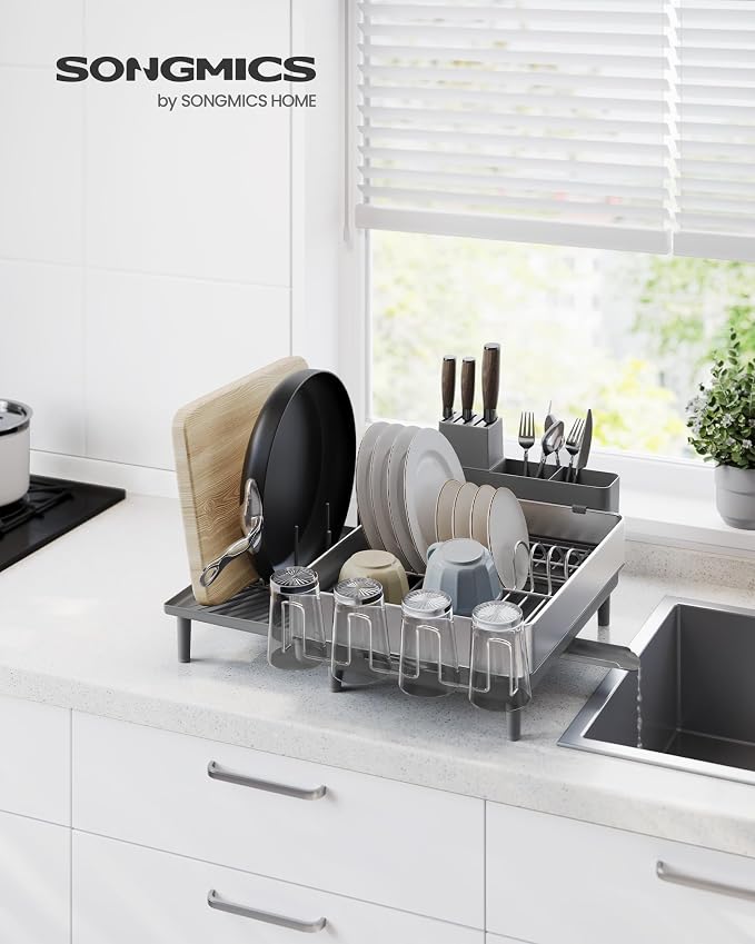 SONGMICS Dish Drying Rack, Expandable Stainless Steel, with Rotatable Spout - Image 2