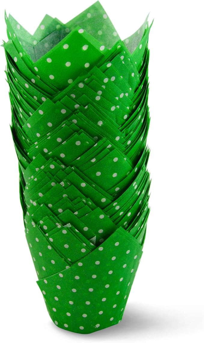 Polka Dot Green Tulip Baking Cups Cupcake Liners Muffin Liners Greaseproof Paper (100, Polka Green) - Image 2