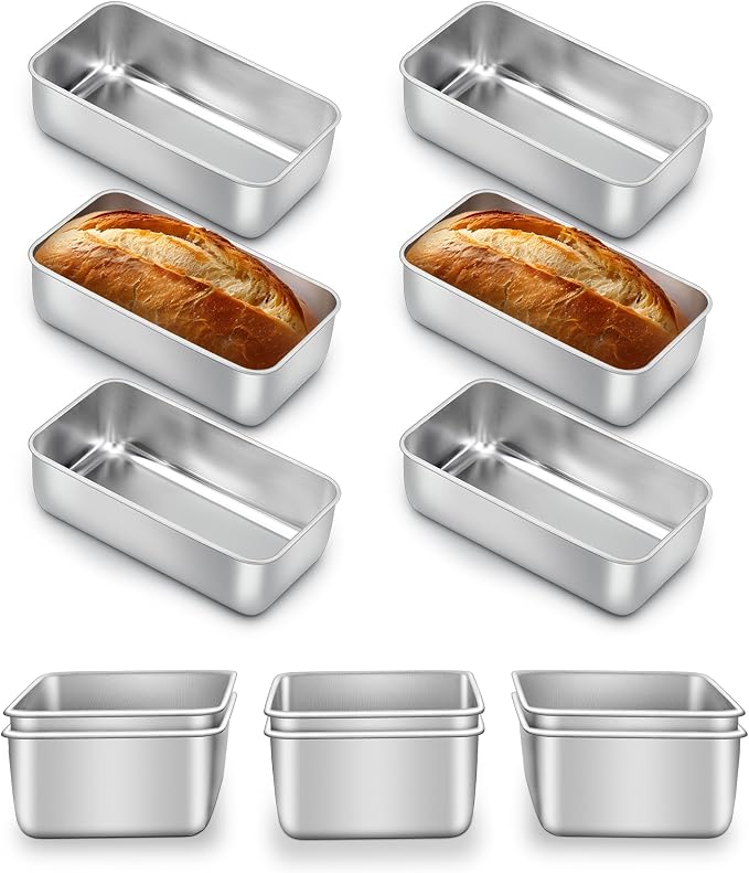 E-far Stainless Steel Loaf Pan Set of 12, 9 x 5 Inch | Non-Toxic Bread Pan Tins for Baking Homemade Banana Cake Meatloaf Brownies, Healthy & Easy Release, Dishwasher Safe by E-far
