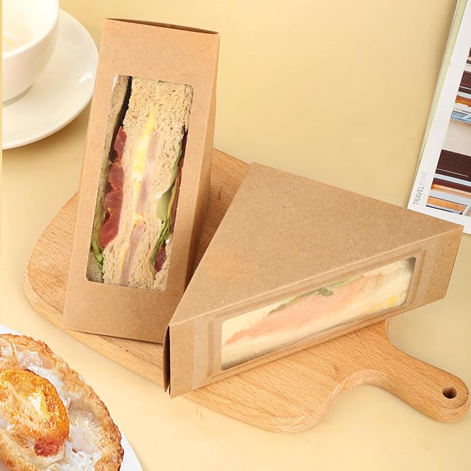 Paper Sandwich Box 100 Pieces Sandwich Take Out Boxes with Window Paper Take Out Containers Mini Burger Boxes for Bakery, Restaurant Takeaway service - Image 5