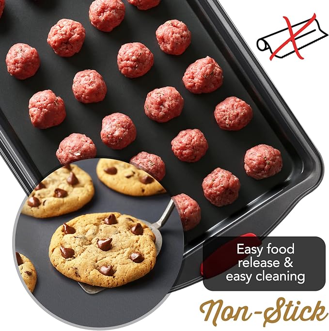 Eatex Baking Sheet Set, 15 Piece Baking Pans Set, Cookie Sheets for Baking | Nonstick Bakeware Sets, Steel, Warp Resistant 450°F Oven Safe, Sheet Pans for Baking with Silicone Handles, BPA Free, Black - Image 4