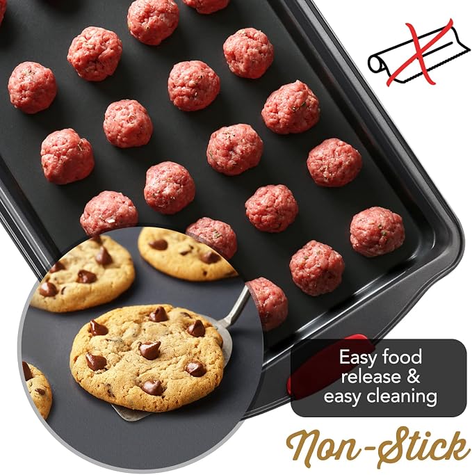 Baking Sheet Set, 2-Piece Large Cookie Sheet Set with Silicone Handles, Steel Baking Pan, Baking Sheets for Oven, BPA Free Nonstick Set, Half Sheet Pans, Black Baking Tray | Nonstick Bakeware, Steel, Warp Resistant 450°F Oven Safe, Large Sheet Pans for... - Image 5