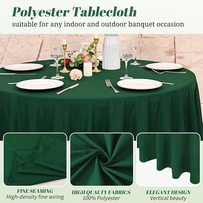 12 Pack Hunter Green Round Tablecloths, 90 Inch Polyester Table Cloth - Image 3