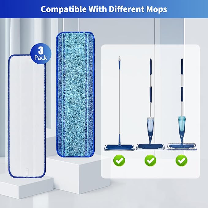3-Pack Microfiber Mop Pads for Bona Mpo- Washable Reusable Refills for Hardwood, Tile & Multi-Surface Floors | Pet Hair & Stain Remover - Image 2