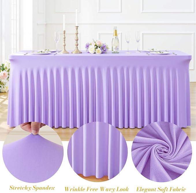 2 Pack Purple Table Cloth for 6 Foot Rectangle Tables Spandex Fitted Tablecloth 6ft Stretch Table Covers Skirt Purple Banquet Tablecloths Wrinkle Free Tablecloth for Party Wedding Birthday Event - Image 6