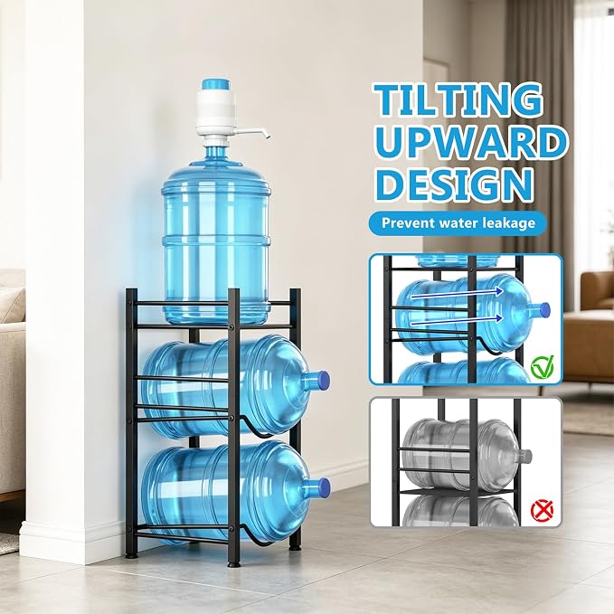 Small 5 Gallon Water Jug Holder, 3 Tier Water Jug Stand Holder 5 Gal Water Bottle Storage Rack Organizer for Kitchen, Office, Garage - Image 2