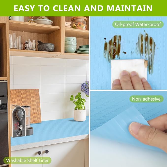 Shelf Drawer Liner for Kitchen Cabinets, Durable Pantry Shelving Liners for Tool Box Closet Refrigerator Non Stick Waterproof Plastic Cabinet Protector Liners Mat Washable, Blue 23.6 x 78.7 inches - Image 3