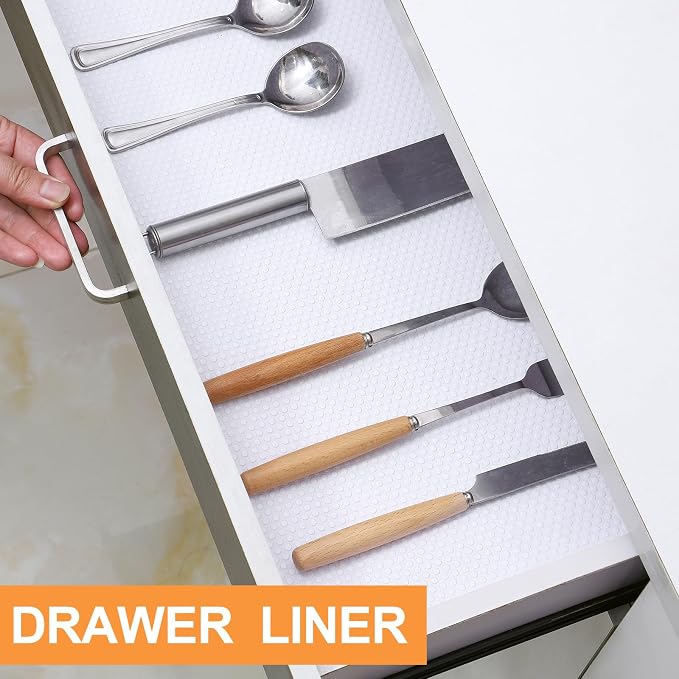 FLPMIX White Shelf Liner for Kitchen Cabinets 15 inch Wide - Easy to Cut Drawer Mat 15" x 240 Inch - Waterproof Pantry Cabinet Liner - Image 3