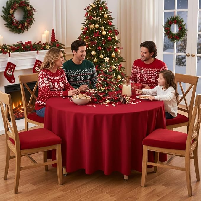 sancua Round Tablecloth, 108 Inch, Christmas Red - Image 2