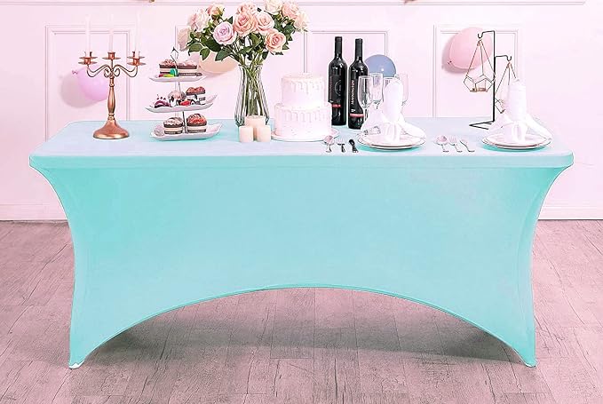 MDS® Pack of 5 Spandex Tablecloth 6FT Tight Fitted Stretch Table Cover – Washable Wrinkle-Free Reusable Elastic Patio Tablecloth for Wedding, Party, Banquet, Trade Show, Event Décor - Aqua Blue - Image 3