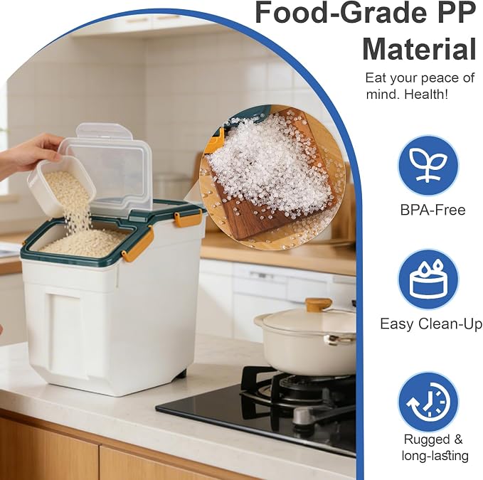 Saim 6Pack 50lb Flour & Rice Storage Container Bin, Dark Blue | BPA free plastic with seal lid, rolling wheels and measuring scoop for rice, flour, cereal and grain one-hand scooping - Image 6