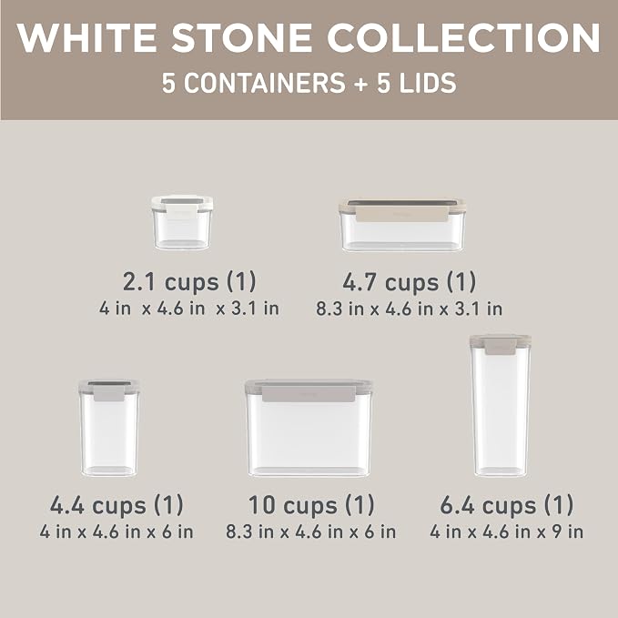 Bentgo Pantry - 10-Piece Airtight Food Storage Containers, Clear, Stackable Kitchen & Pantry Organization, Locking Lids for Freshness, BPA-Free Plastic - Ideal for Sugar, Flour, & More (White Stone) - Image 6