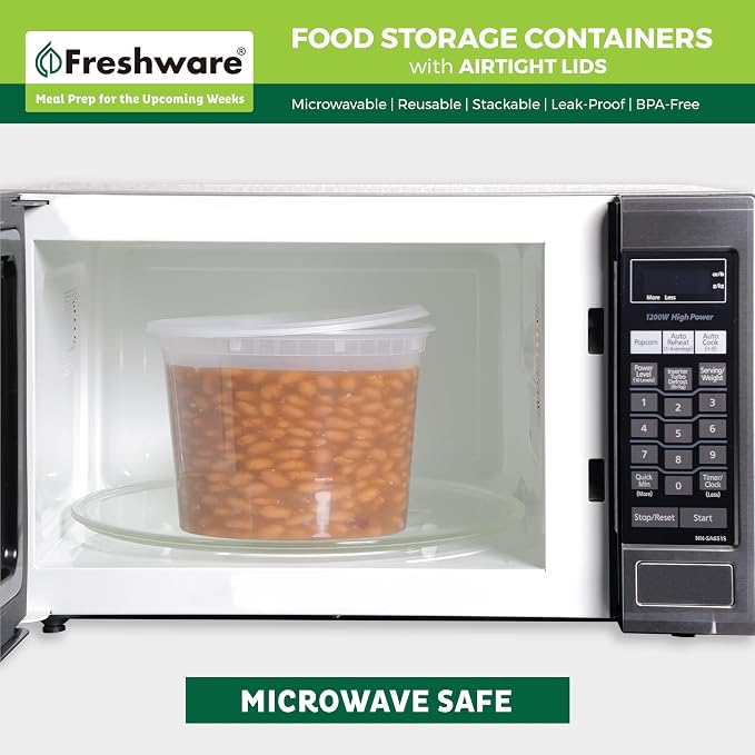 Freshware [12 Pack, 64 oz] 1/2 Gallon Plastic Deli Food Storage Soup Containers With Airtight Lids, Slime Containers, Freezer Safe | Meal Prep | Stackable | Leakproof | BPA Free, Clear - Image 5