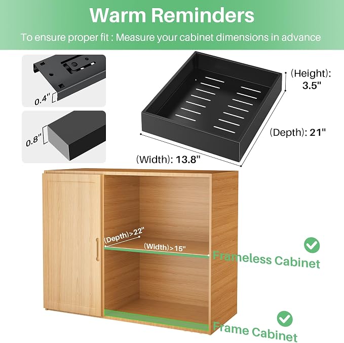 4 Pack Pull out Cabinet Organizer, 21"Deep, Heavy Duty Full-extension Slide out Drawers for Kitchen Cabinet, Roll out Shelf Storage with Nano Adhesive for Pots, Bathroom, Pantry, Home, Black - Image 2