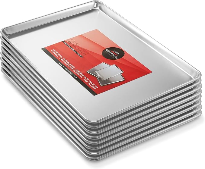 Last Confection 18" x 26" Commercial Grade Baking Sheet Pans, 8 Pack - Aluminum Full-Size Rimmed Cookie Sheet Trays by LastConfection