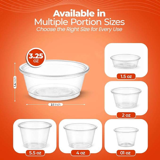 3.25 oz Clear Plastic Portion Cups for Fast, Efficient Service - 2,500 PackDisposable Cups for Condiments, Sauces & Dressingswith Easy Portion Control - Plastic Cups for Restaurants, Events & Sampling - Image 6