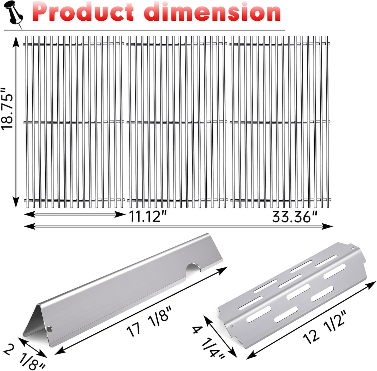 Grill Grates Flavorizer Bars Parts for Weber Genesis II E-410, S-410, Genesis II LX E-440, S-440, Weber 66089, 66097, 66041, 66033, 66796, Stainless Steel Grids Flavor Bars Heat Deflectors