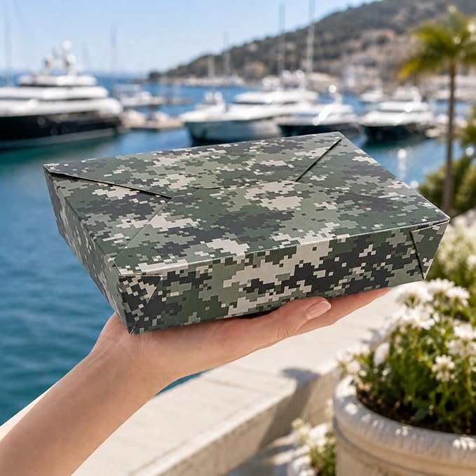 Restaurantware-Bio Tek 8.5 x 6.2 x 1.9 Inch Food Containers, 200 Durable Takeaway Boxes - Disposable, Sturdy, Camouflage Paper 49 Ounce Takeout Boxes, Rectangle, For Takeout And Delivery, Or Picnics - Image 5
