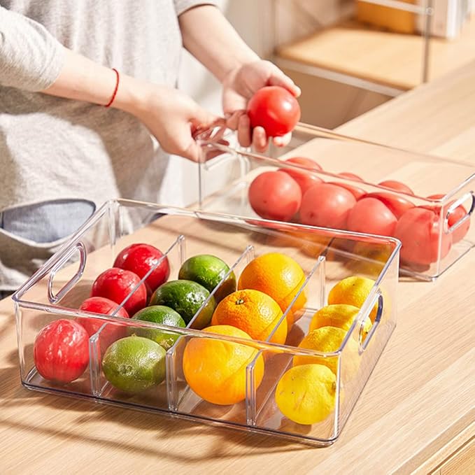Set of 3 Stackable Refrigerator Organizer Bins Pull-Out Drawers for Fruit and Veggies Divided Storage Organizer for Fridge Clear Drawer Containers with Handle for Produce Saver, Eggs, Snack - Image 7