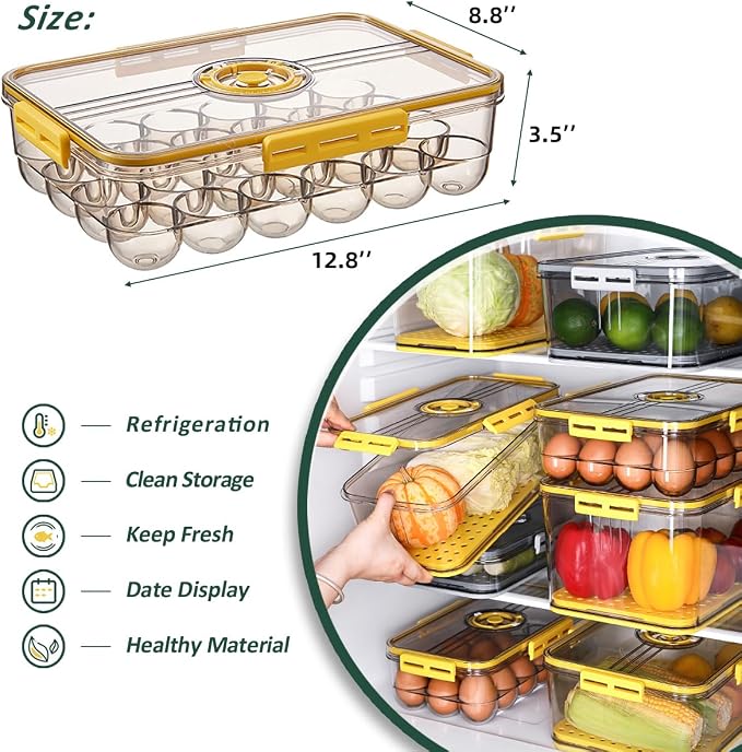 CottonColors Egg Holder 24 Container With Lids for Timer 2 pack | Refrigerator Stackable Storage Refrigerator Organizer - Image 2