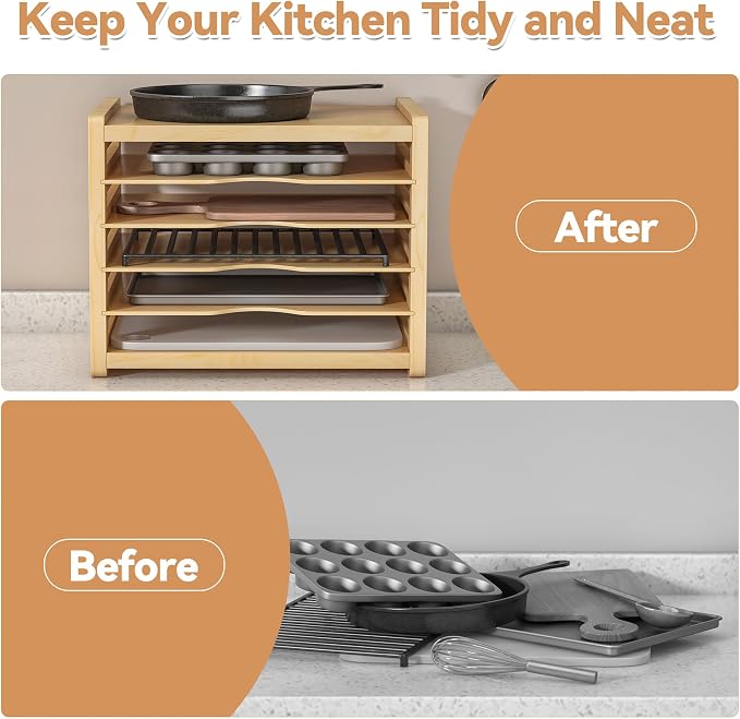 tonchean 6 Tier Wooden Tray Dividers for Cabinets - Image 6