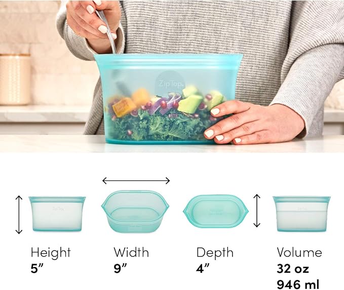 Zip Top Reusable Food Storage Bags | Large Dish [Teal] | Silicone Meal Prep Container | Microwave, Dishwasher and Freezer Safe | Made in the USA - Image 4