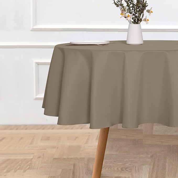 sancua Taupe Round Tablecloth 60 Inch Diameter for 20-48 Inch Tables - Image 2