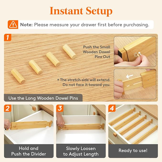 Lifewit 2.4" Kitchen Drawer Dividers, Adjustable Bamboo Drawer Organizers - Image 5
