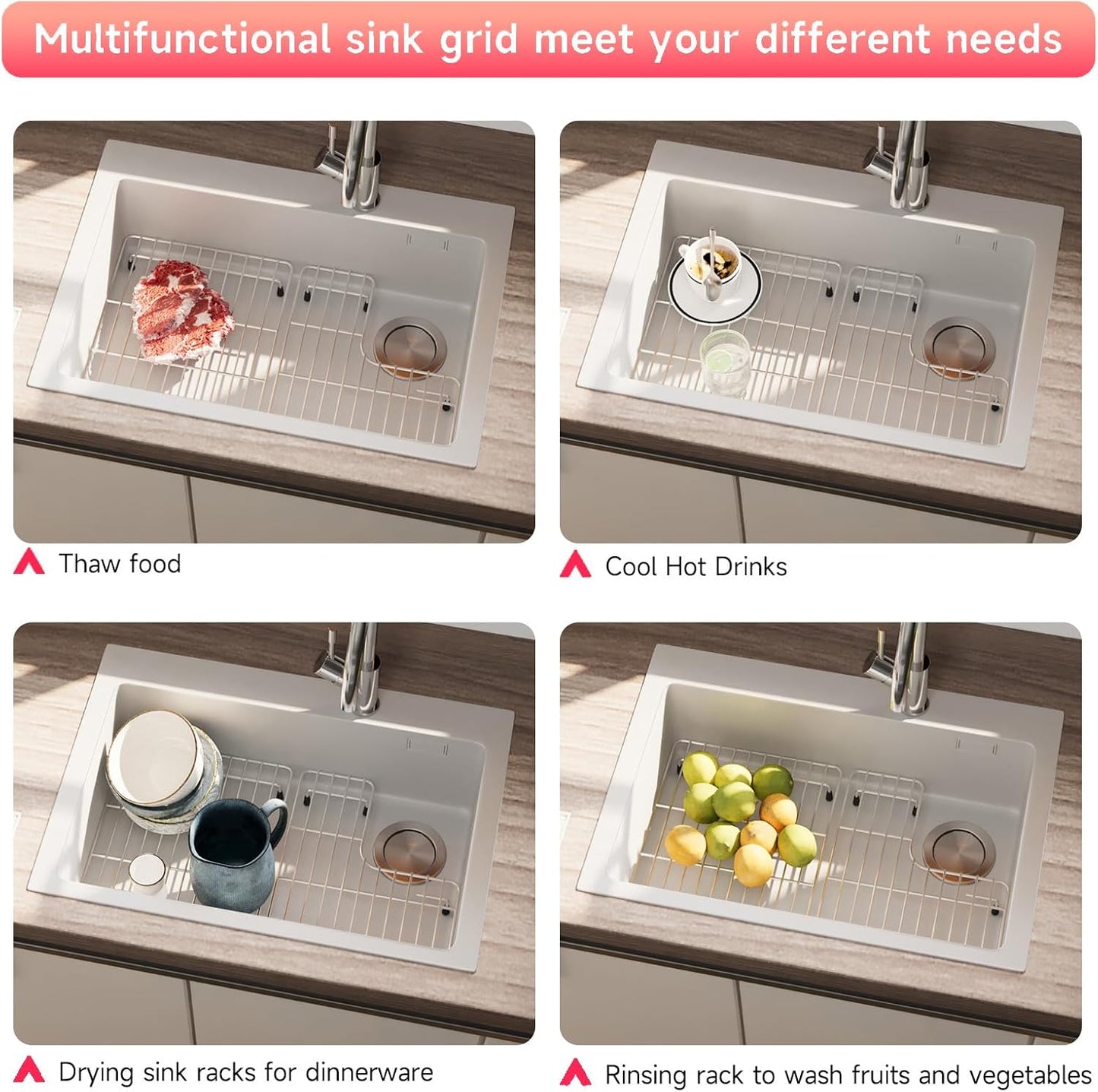 26.18'' x 14.76'' K-6449-ST Stainless Steel Bottom Basin Rack, Sink Protector for Kohler Sink Racks Whitehaven 5827 and K-5826, Includes Left and Right Racks