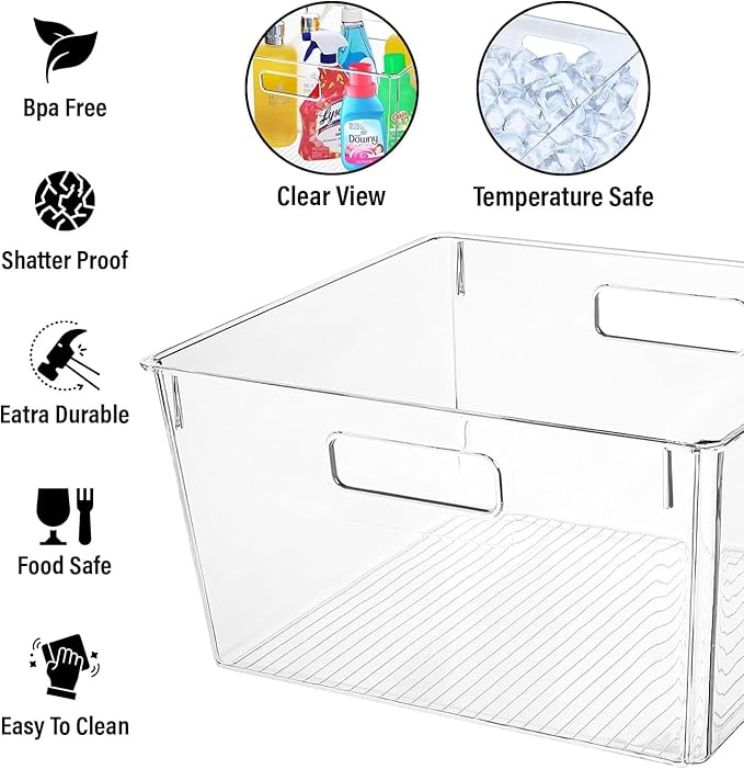 Clear Extra Large Plastic Storage Bins, Perfect for Pantry Organizers and Storage Containers Fridge Organizer Plastic Bins Kitchen Organizer Bin for Organizing Under Sink Refrigerator Organization - Image 3